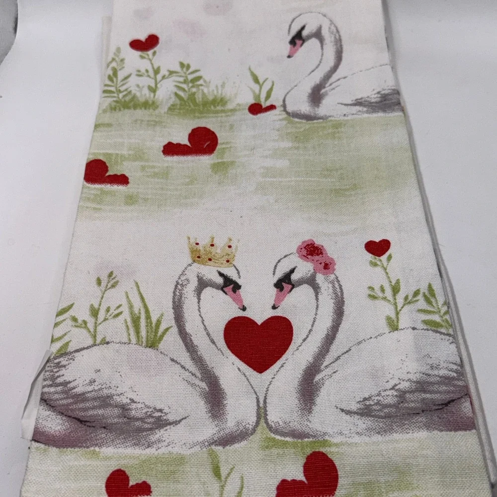 Beaded Valentine's Day Kitchen Towel Set Swans Hugs Kisses Romantic